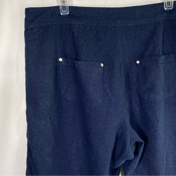 Style Me Navy Blue Linen Blend Rolled Cuff Capris - Picture 5 of 8